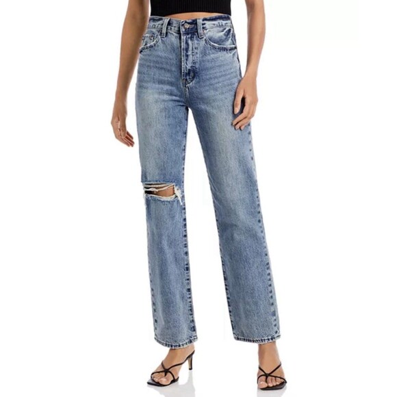Pistola Denim - Pistola Cassie Distressed High Rise Straight Leg Jeans Fly Button Blue Womens 26